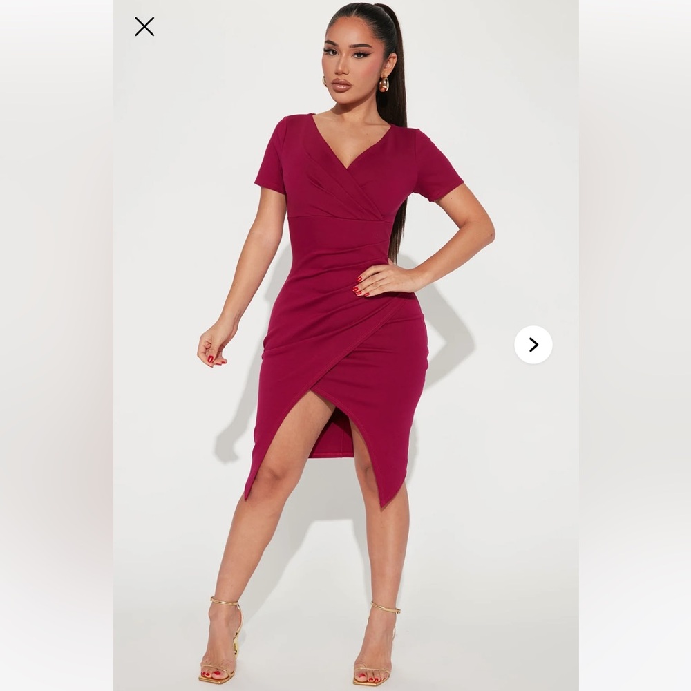 Fashion Nova Interview Chic Pink Midi Dress XS NWT  V-Day outfit 💌